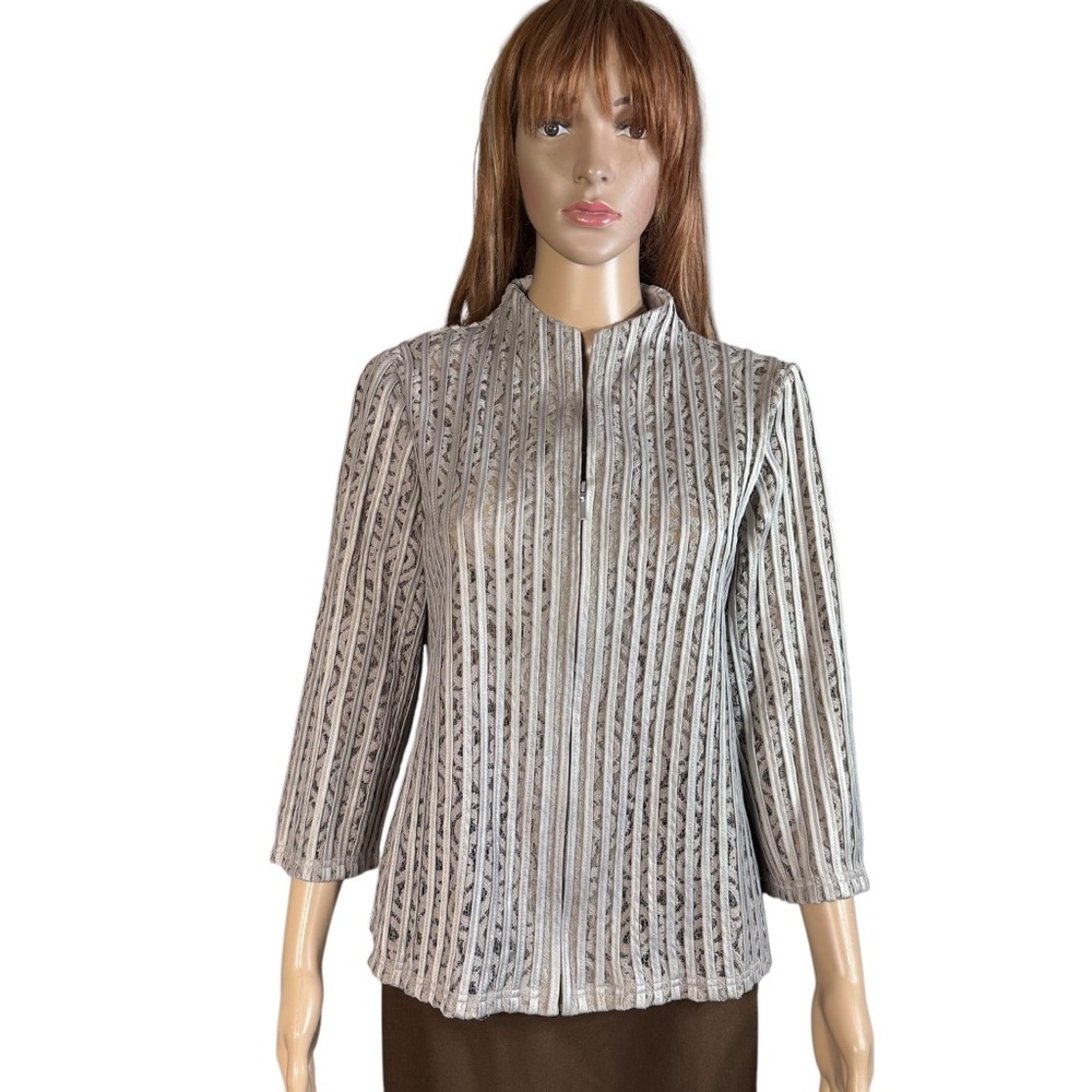 NWT New $149 Chico's Travelers Vera Mocha Cream Lace Jacket Size 1 US M